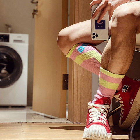 D.M Color Block High Socks - Soccer Football Socks Thick Terry Cotton Crew