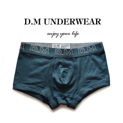 D.M Men's Boxer Briefs Solid Color Letter Cotton