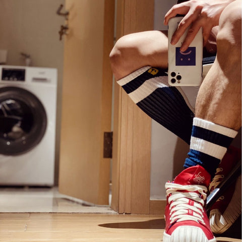 D.M Color Block High Socks - Soccer Football Socks Thick Terry Cotton Crew