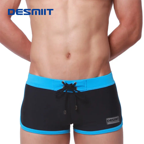 DESMIIT Men's Boxer Swimming Trunks Wide-Brimmed Low Waist DESMIIT