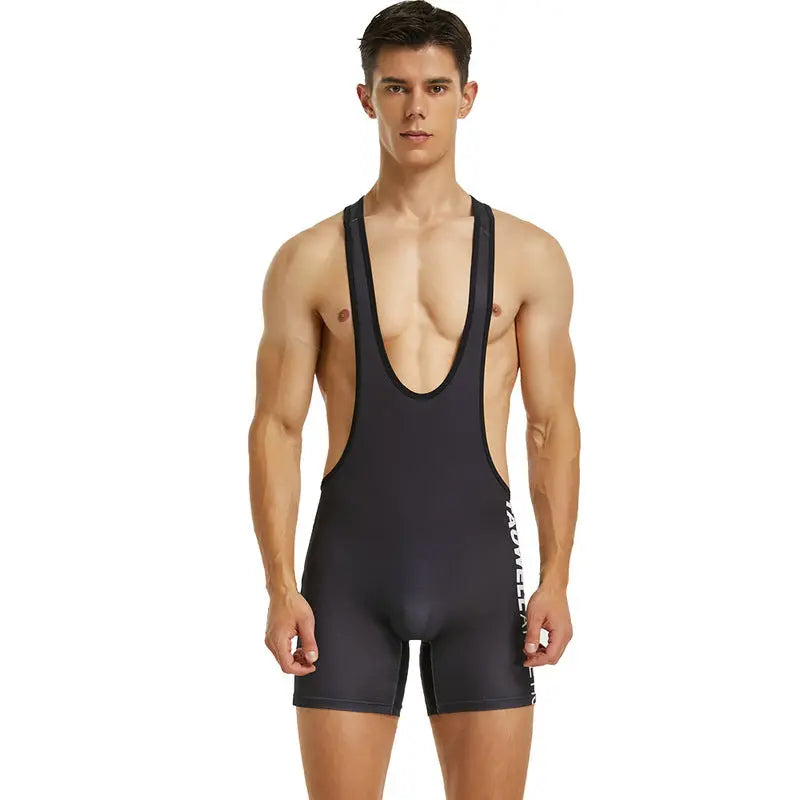 TAUWELL Wrestling Dress Men's Black Swimming Shark Pants Bodysuit TAUWELL
