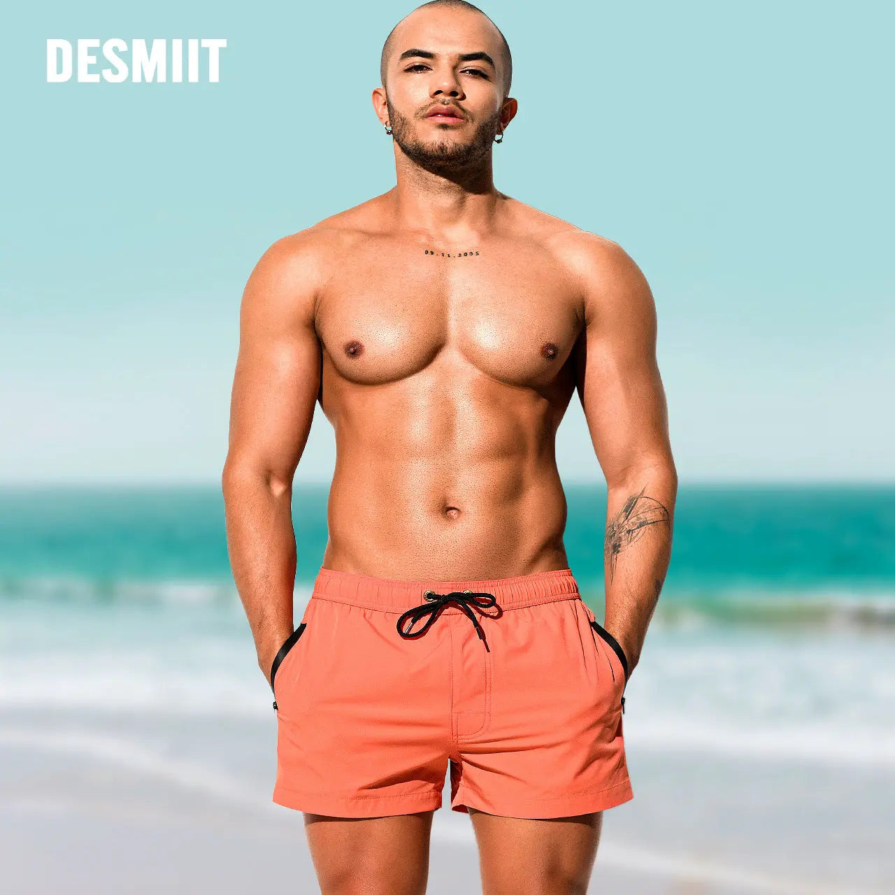 DESMIIT Solid Color Swim Shorts Loose Beach Pants DESMIIT