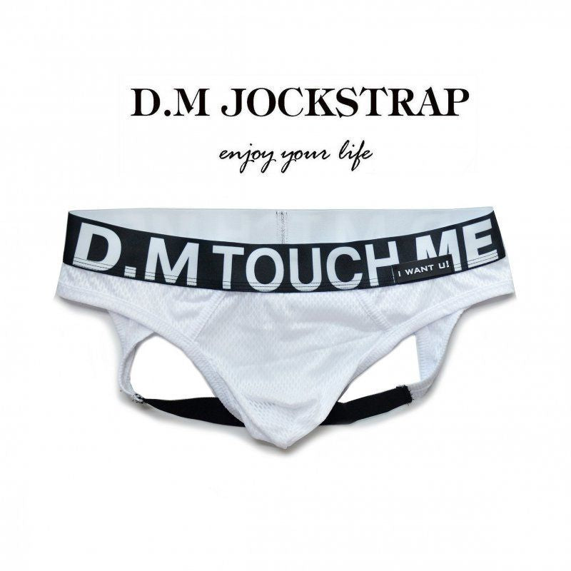 D.M Men's Sexy C- Shaped Pants Double Ding Letter Mesh Touch