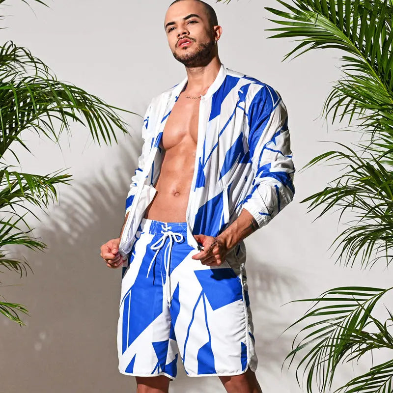 Desmiit Blue and White Printed Beach Pants D.M UNDERWEAR