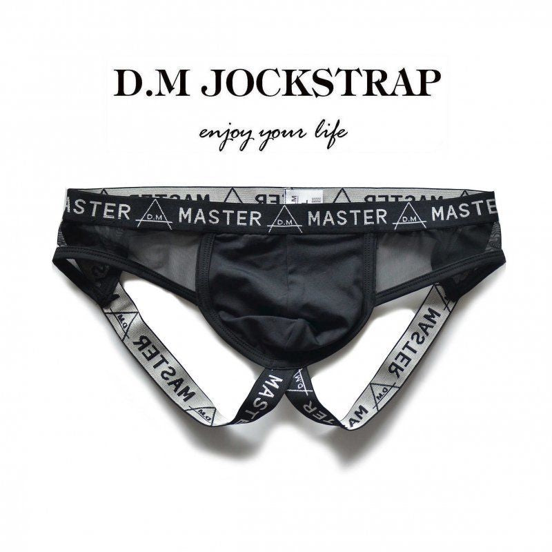 D.M men's underwear letter thong mesh breathable transparent